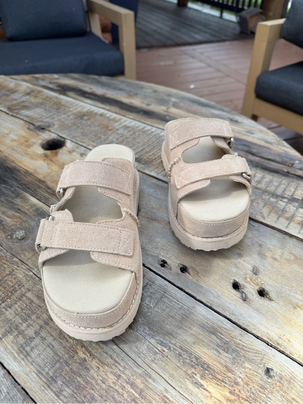 Project Cloud Beige Suede Platform Slide Sandals - Picture 3 of 5